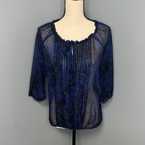 Express Women’s Black/Blue Sheer 3/4 Sleeve Blouse Sz M